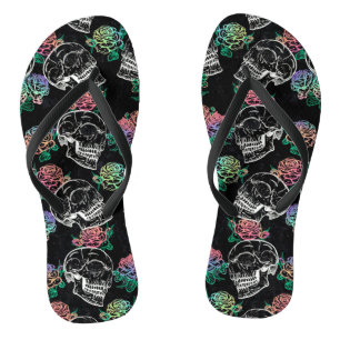 Skulls und Ombre Rose   Gothic Glam Pastel Grunge Flip Flops