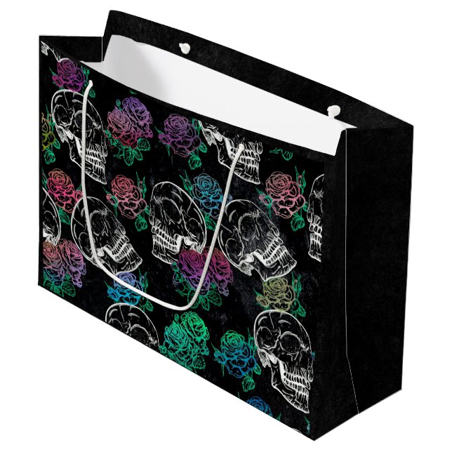 Skulls und Ombre Rose | Gothic Glam Pastel Grunge Große Geschenktüte (Vorderseite Schrägansicht)