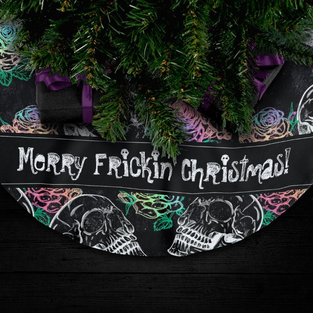 Skulls und Ombre Rose | Gothic Glam Pastel Grunge Polyester Weihnachtsbaumdecke (Von Creator hochgeladen)