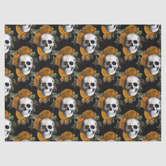 Skulls und Orange-Blume auf der Black Decoupage Seidenpapier (Vorderseite)