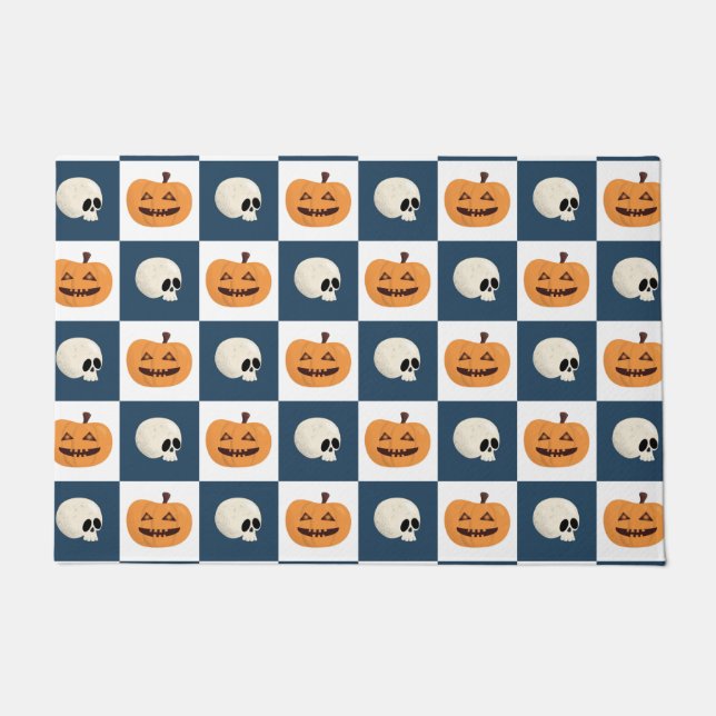 Skulls und Pumpkins Karos Fußmatte (Vorderseite)