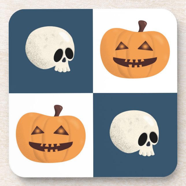 Skulls und Pumpkins Karos Getränkeuntersetzer (Vorderseite)