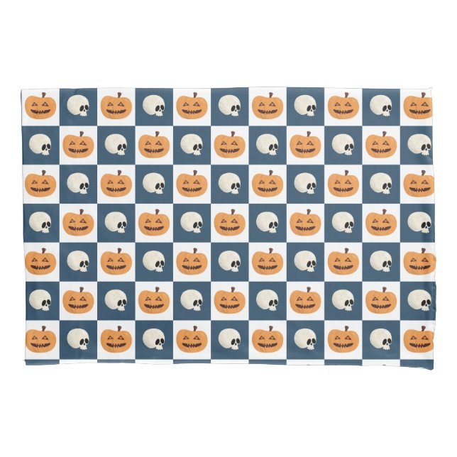 Skulls und Pumpkins Karos Kissenbezug (Vorderseite-Links)