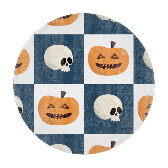 Skulls und Pumpkins Karos Schneidebrett (Vorderseite)