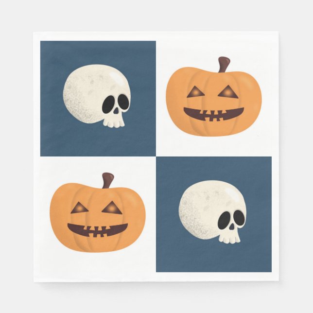 Skulls und Pumpkins Karos Serviette (Vorderseite)