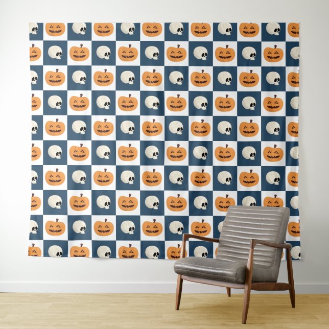 Skulls und Pumpkins Karos Wandteppich (Beispiel (Horizontal))