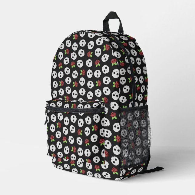 Skulls und Rose Bedruckter Rucksack (Rückseitige Ecke Rechts)