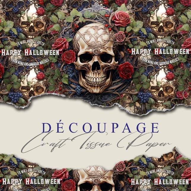 Skulls und Rose Blauer Blumengotik Halloween Seidenpapier (Von Creator hochgeladen)