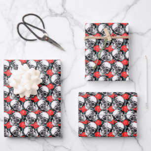 Skulls und Rote Rosen Geschenkpapier Set