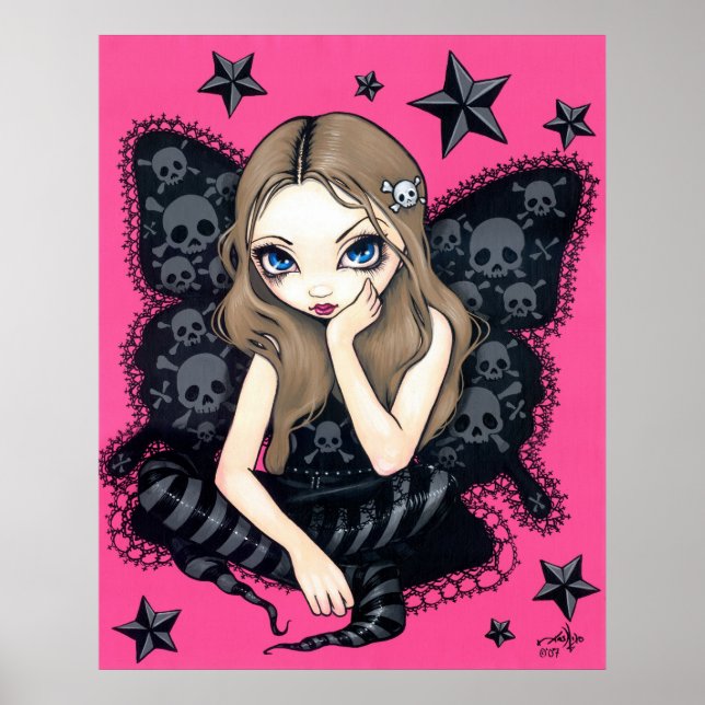 Skulls und Sterne Kunst drucken rosa gotische Feen Poster (Vorne)