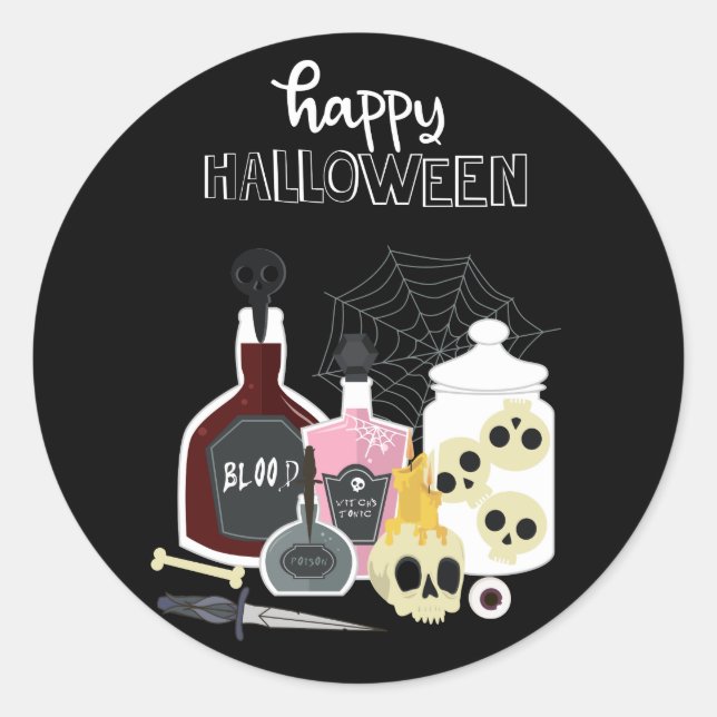 Skulls und Tränke Illustrationen glücklich Hallowe Runder Aufkleber (Vorderseite)