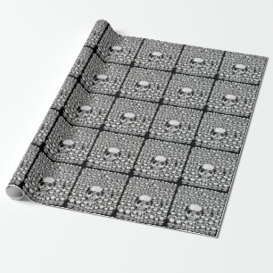 SKULLS WALL TOD SKELETON SCHWARZ-WEISS GESCHENKPAPIER
