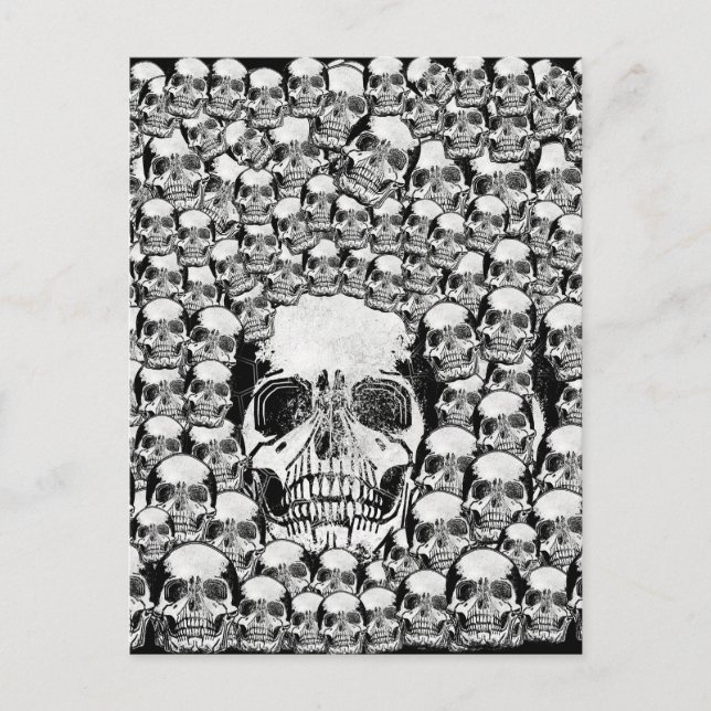 SKULLS WALL TOD SKELETON SCHWARZ-WEISS POSTKARTE (Vorderseite)