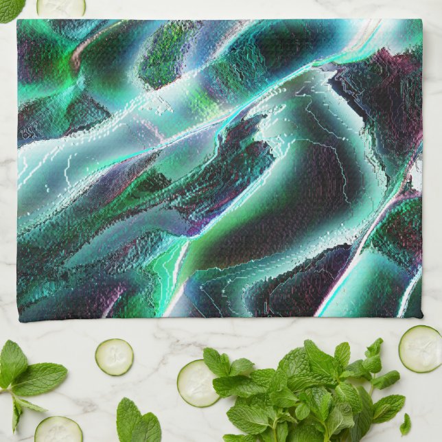 Skulpierte digitale Wasserfälle und Regenwälder? Geschirrtuch (Gefaltet)