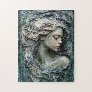 Skulptur eines Frauenprofils Patina