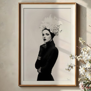 Skulpturale Blüte: Avantgarde-Monochrom-Mode Poster
