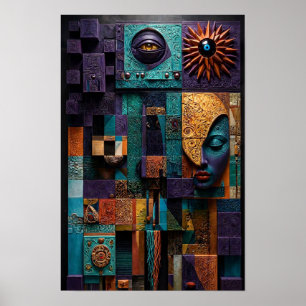 Skulpturale Mosaik-Orakelwand - 3D Lila Türkis Poster