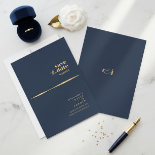 Skulpturale Wellen Hochzeit Gold Navy Blau ID1312 Save The Date