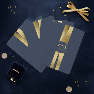 Skulpturale Wellen Hochzeit Navy Blau Gold ID1312 Spielkarten