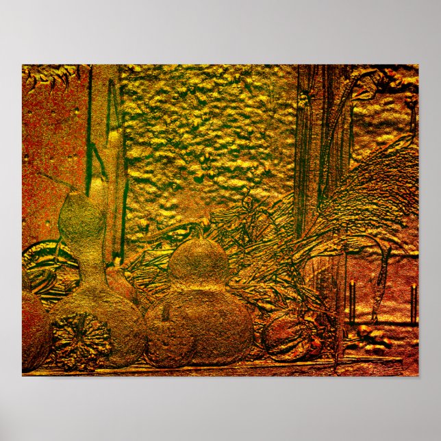 Skulpturen Herbst Gourds Cornstalks Kunst, Dichtun Poster (Vorne)