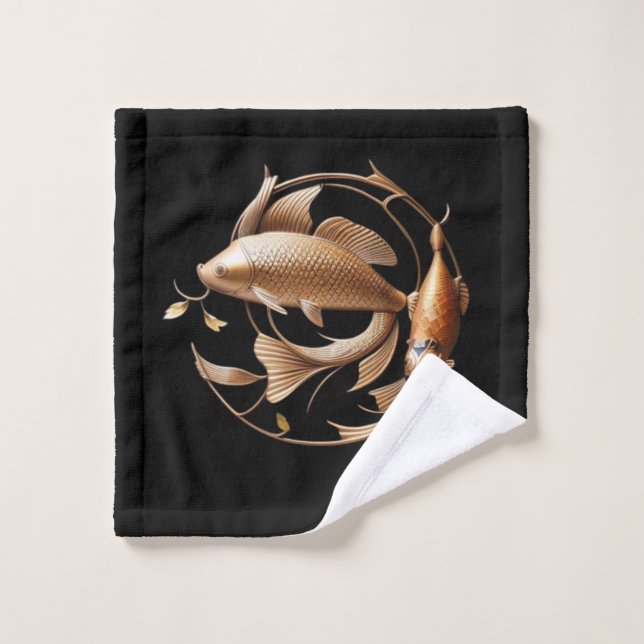 Skulpturen Kupfer Koi Handtuch Badhandtuch Set (Waschlappen)