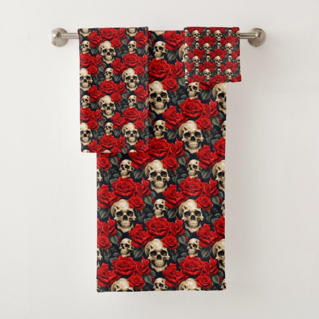 Skulpturen mit roten und schwarzen Rose Badhandtuch Set (Insitu)