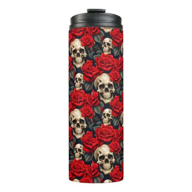 Skulpturen mit roten und schwarzen Rose Thermosbecher (Vorderseite)