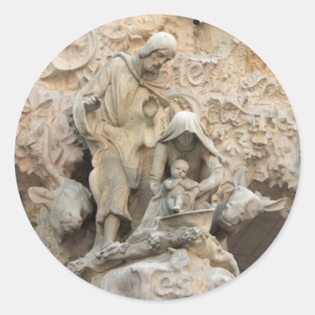 Skulpturen Sagrada Familia Runder Aufkleber (Vorderseite)