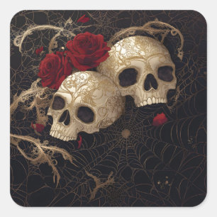 Skulpturen und rote Rosen Design Quadratischer Aufkleber