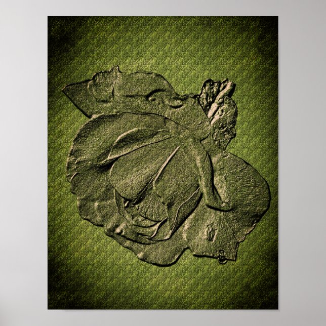 Skulptureneffekt Grüne Rosenknospe Blumenkunst Poster (Vorne)