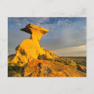 Skulpturierte Badlands-Formation in kurzem Gras Postkarte
