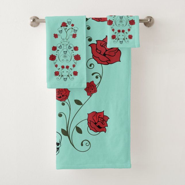 Skuls & Roses Serviettes de bain ensemble Turquois (En situation)