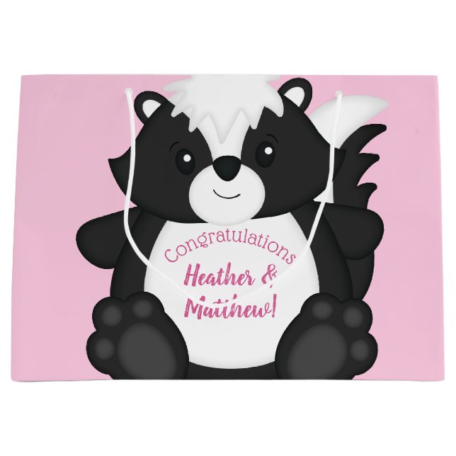 Skunk Baby Dusche Pink Große Geschenktüte (Vorderseite)