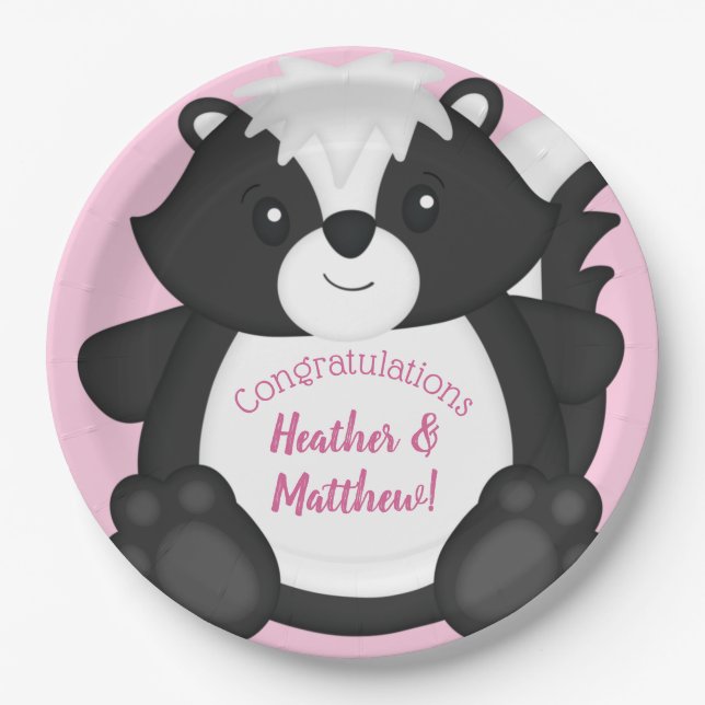 Skunk Baby Dusche Pink Pappteller (Vorderseite)