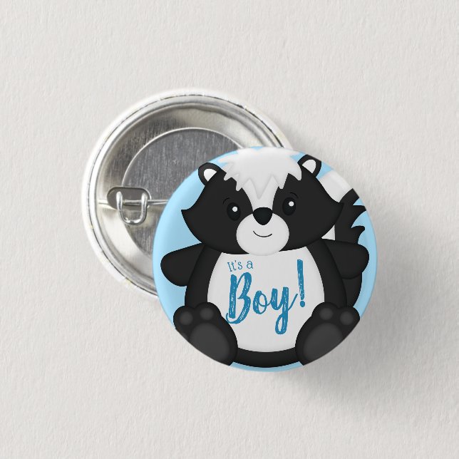 Skunk Baby Shower Blue Button (Vorne & Hinten)
