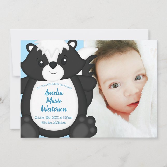Skunk Baby Shower Blue Einladung (Vorderseite)