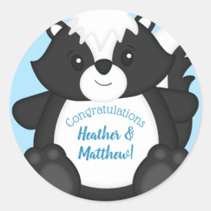 Skunk Baby Shower Blue Runder Aufkleber