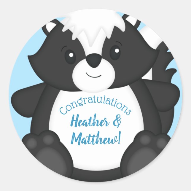 Skunk Baby Shower Blue Runder Aufkleber (Vorderseite)