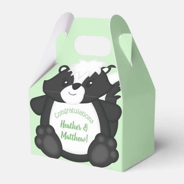 Skunk Baby Shower Green Geschenkschachtel (Vorderseite)