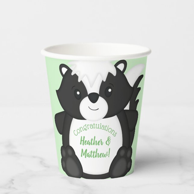 Skunk Baby Shower Green Pappbecher (Vorderseite)