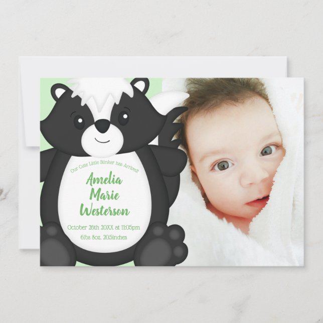 Skunk Baby Shower Woodland Animals Einladung (Vorderseite)