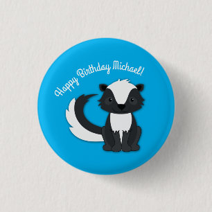 Skunk Birthday Party Kids Button