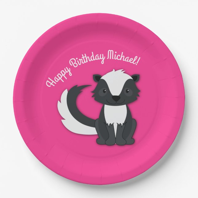 Skunk Birthday Party Kids Pink Paper Teller (Vorderseite)