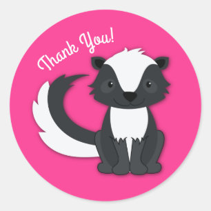 Skunk Birthday Party Kids Pink Runder Aufkleber