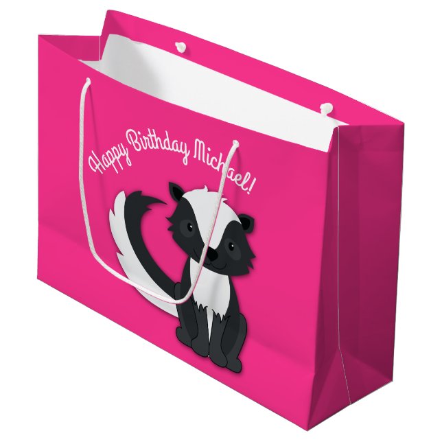 Skunk Birthday Party Kinder Pink Große Geschenktas Große Geschenktüte (Vorderseite Schrägansicht)