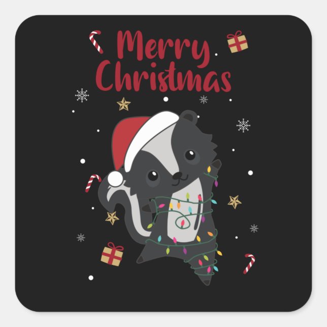 Skunk Christmas Skunks Winter Animals Quadratischer Aufkleber (Vorderseite)