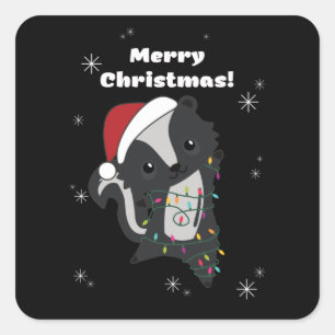 Skunk Christmas Skunks Winter Animals Quadratischer Aufkleber