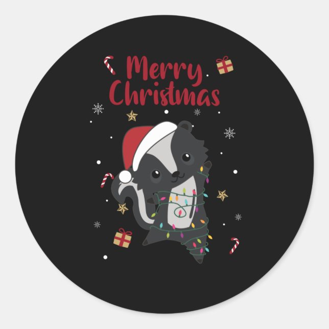 Skunk Christmas Skunks Winter Animals Runder Aufkleber (Vorderseite)