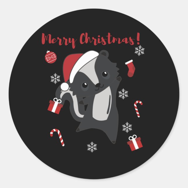 Skunk Christmas Skunks Winter Animals Runder Aufkleber (Vorderseite)