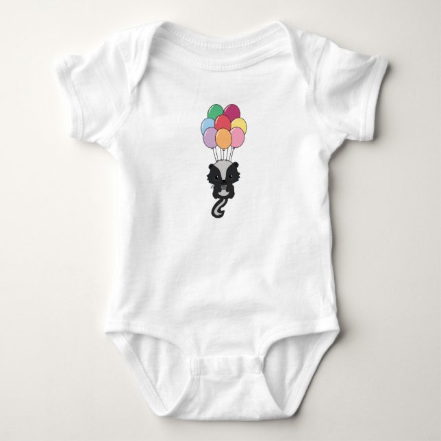 Skunk fliegt mit farbenfrohen Balloons zusammen Baby Strampler (Vorderseite)